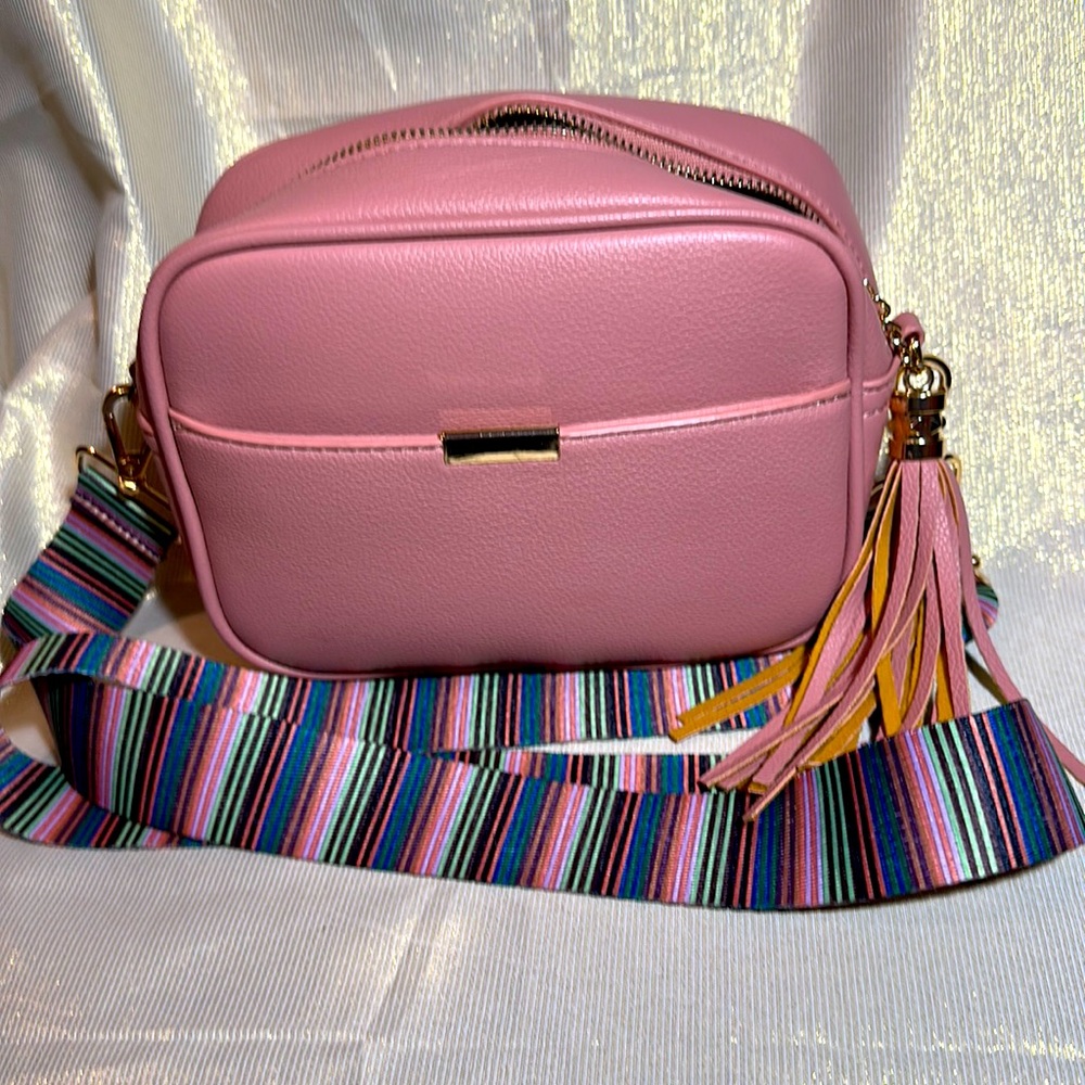 Pink Crossbody with Striped Strap
